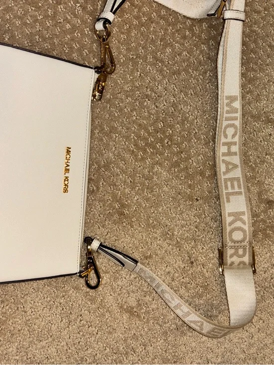 Michael Kors White Leather Crossbody with Branded Canvas Strap - Picture 3 of 4